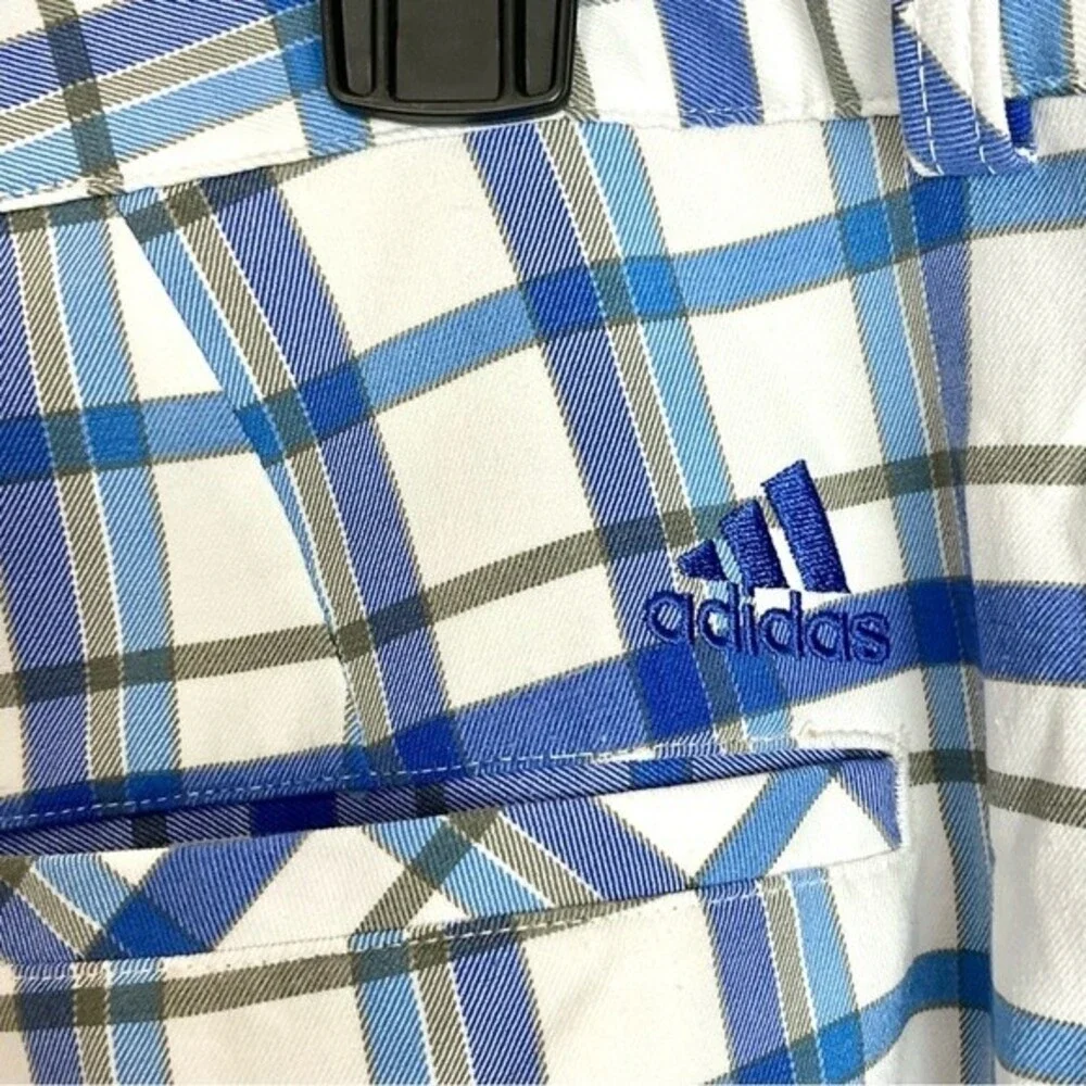 Adidas Plaid Golf Shorts Flat Front Men's Sz 40 Performance Blue & White